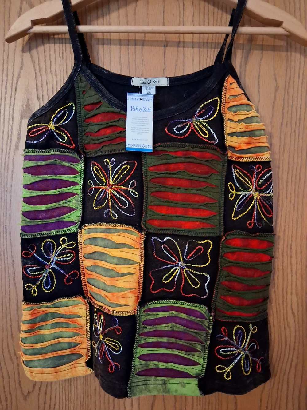 Yak And Yeti Women’s Multicolor Patchwork Razor Tank Top Sz L ( Runs Small)